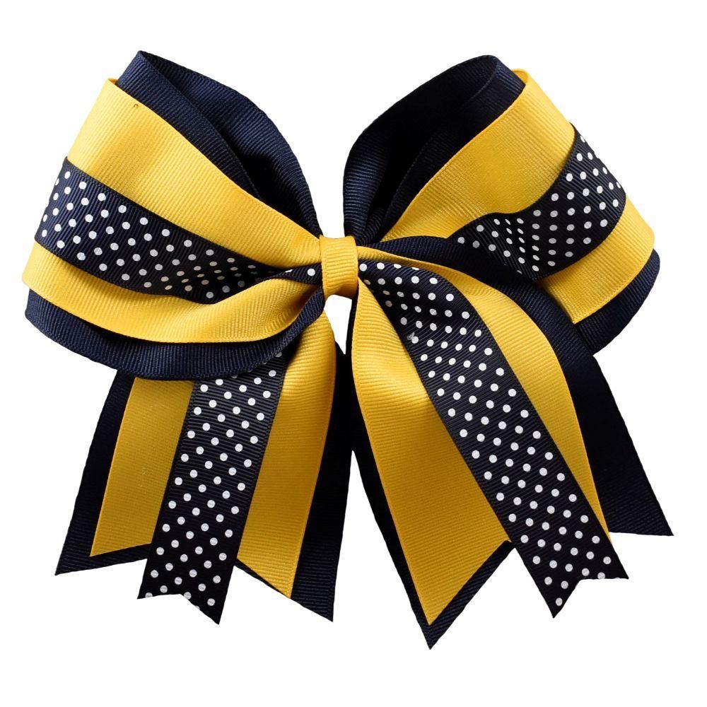  Buccaneers | Navy And Gold Layer Dot Cross Hair Bow | Alumni Hall