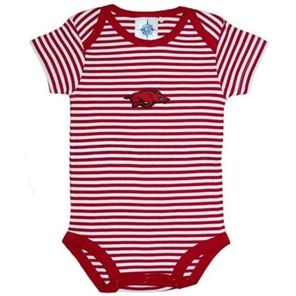 Arkansas Infant Striped Bodysuit (Cardinal/White)
