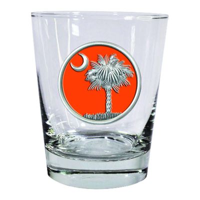 State of South Carolina Heritage Pewter Palmetto Emblem Rocks Glass