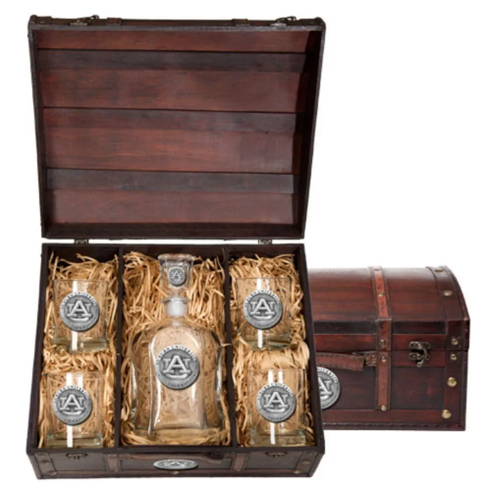  Aub | Auburn Heritage Pewter Capitol Decanter Chest Set | Alumni Hall