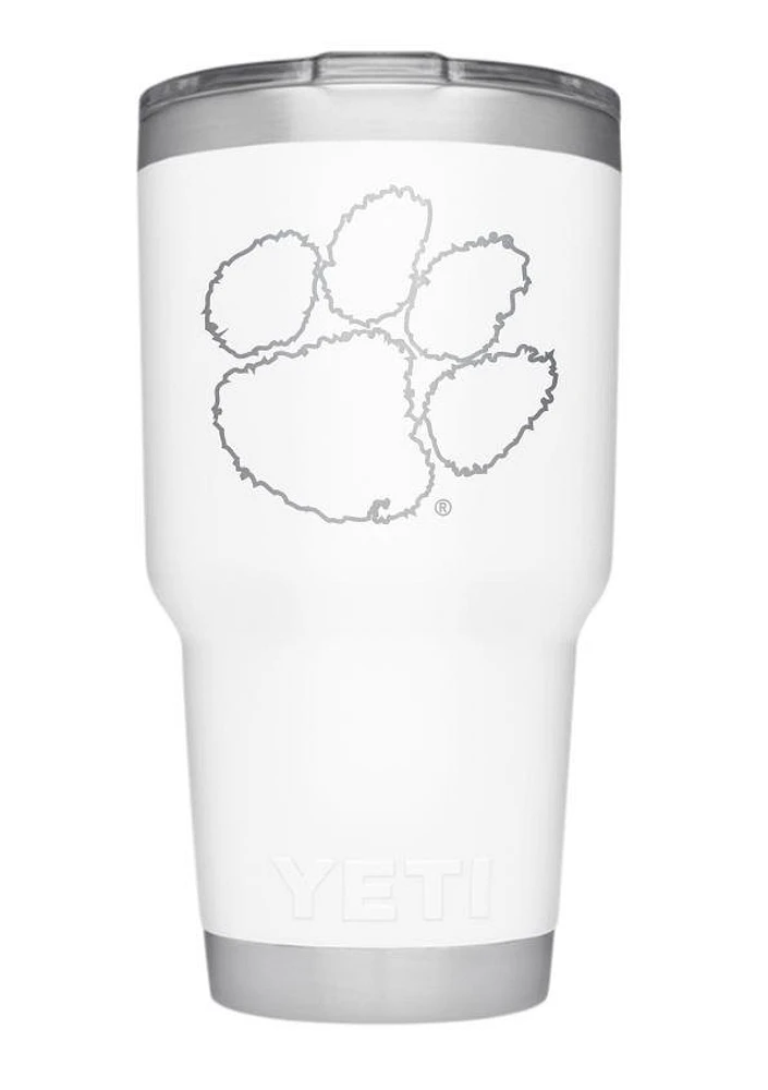 Clemson Yeti 30 Oz White Powder Coated Rambler