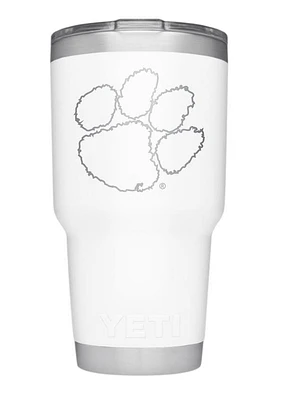 Clemson Yeti 30 Oz White Powder Coated Rambler