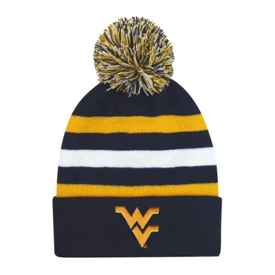  Wvu | West Virginia Halftime Kids ' Striped Pom Cuff Knit Hat | Alumni Hall