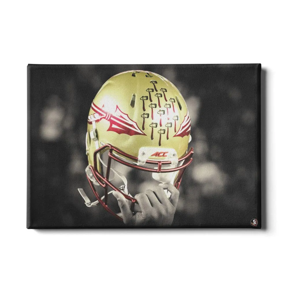  Seminoles | Fsu 24x16 Seminole Helmet Held High Canvas | Alumni Hall