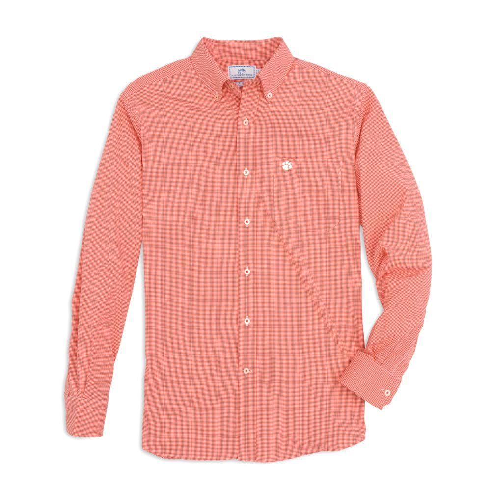 Clemson | Southern Tide Men's Gingham Sport Shirt Alumni Hall