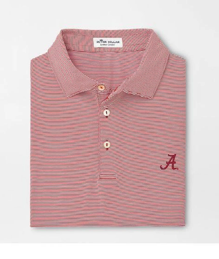 Alabama Men's Peter Millar Crimson Jubilee Stripe Jersey Polo