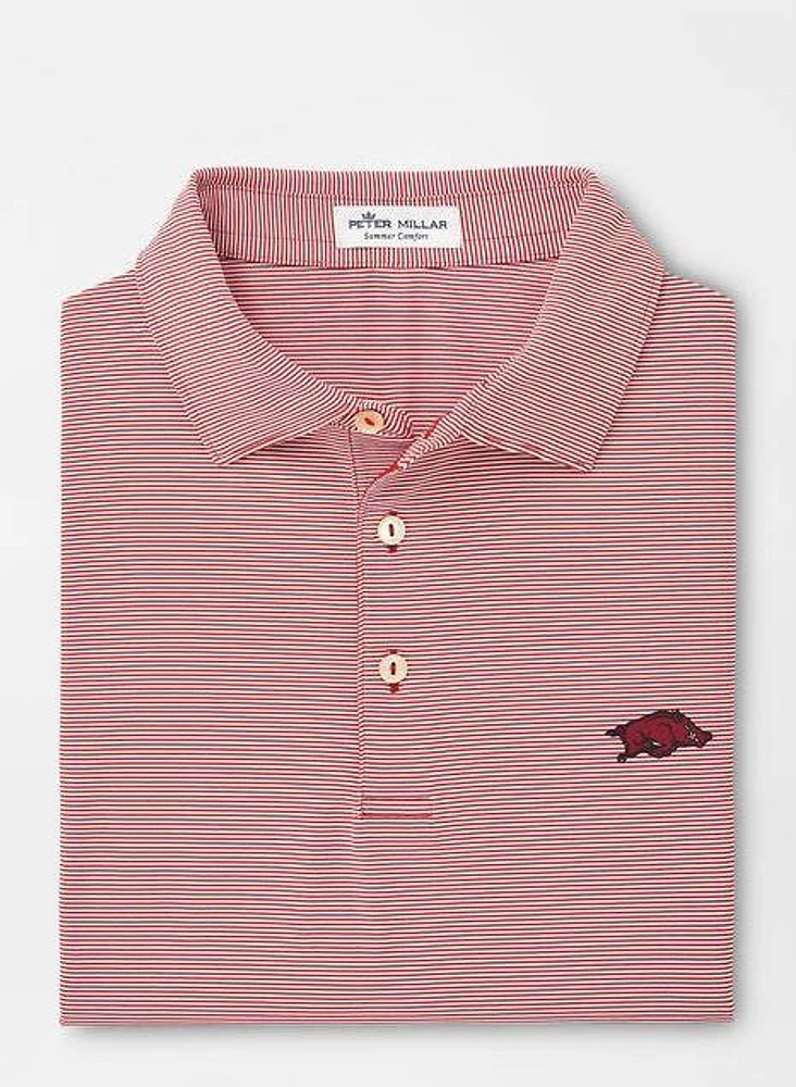 Arkansas Peter Millar Crimson Jubilee Stripe Jersey Polo