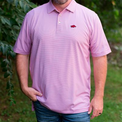 Razorbacks | Arkansas Men's Peter Millar Crimson Jubilee Stripe Jersey Polo Alumni Hall