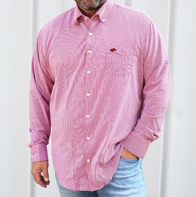 Razorbacks | Arkansas Peter Millar Gingham Stretch Woven Shirt Alumni Hall