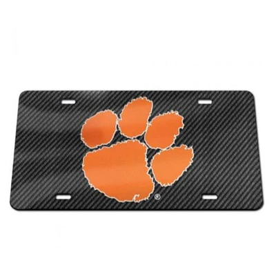 Clemson Carbon Fiber Paw Logo License Plate