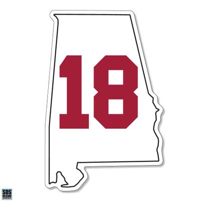  Bama | Alabama # 18 State Outline Decal 6  | Alumni Hall