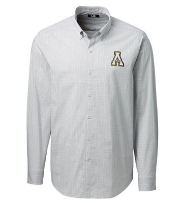 App | Appalachian State Cutter And Buck Men's Soar Windowpane Check Dress Shirt Alumni Hall