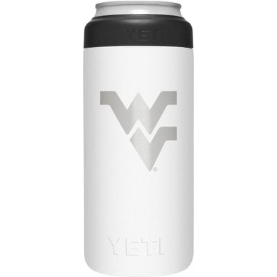 West Virginia Yeti White Primary Logo Slim Colster