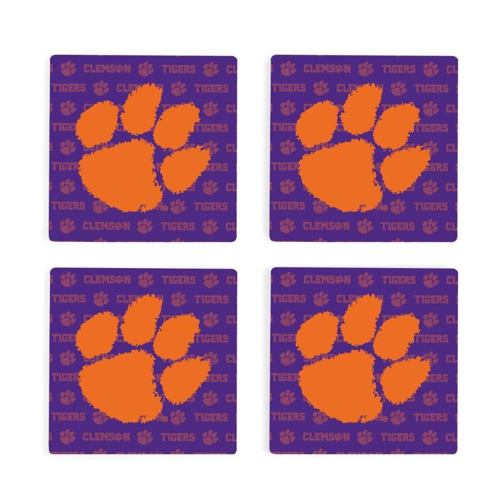  Clemson | Clemson 4pk Primary Repeat Logo Coaster | Alumni Hall