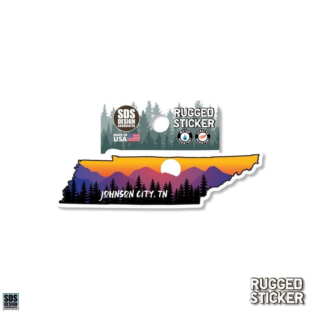  Ahs | Seasons Design Johnson City State Shaped Sunset 3.25  Decal | Alumni Hall