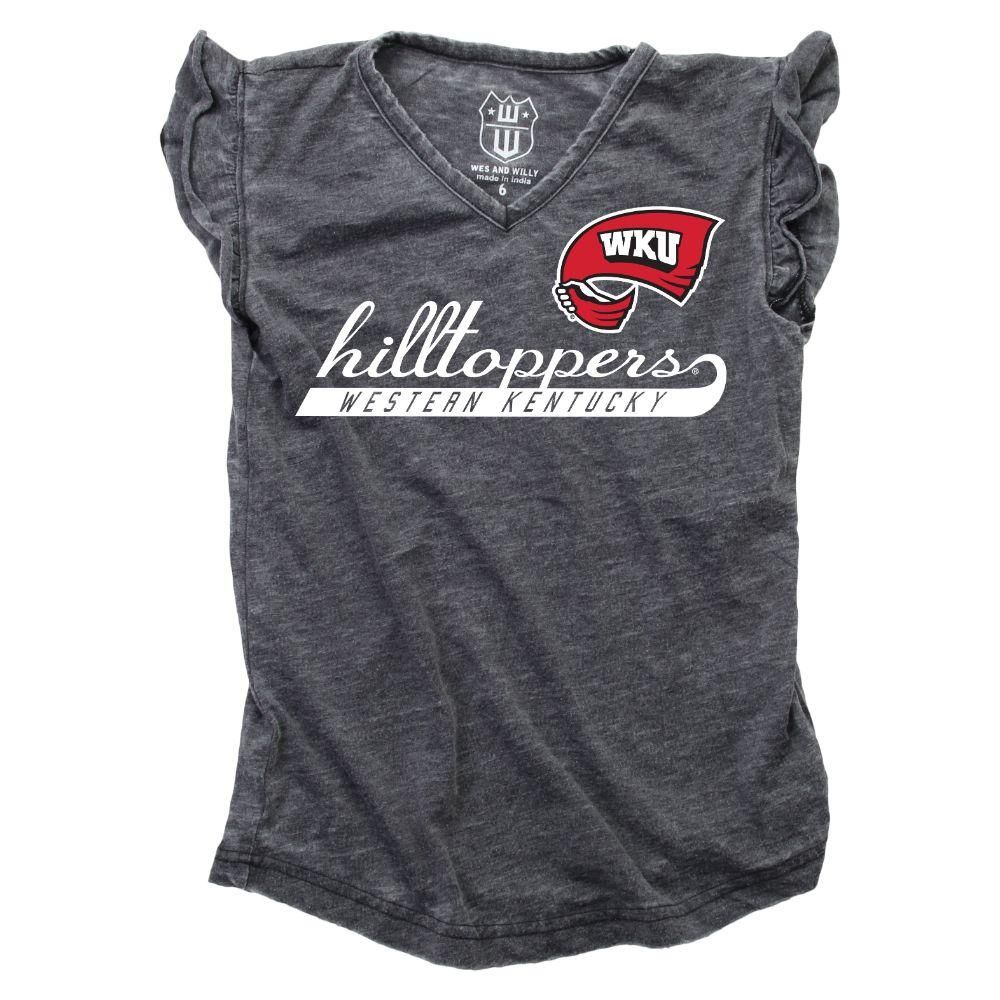 Wku | Western Kentucky Toddler Script Burnout Ruffle Short Sleeve Tee Alumni Hall