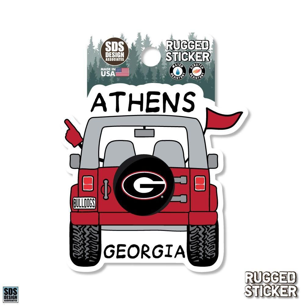  Dawgs | Georgia Seasons Design Cartoon Jeep 3.25  Decal | Alumni Hall