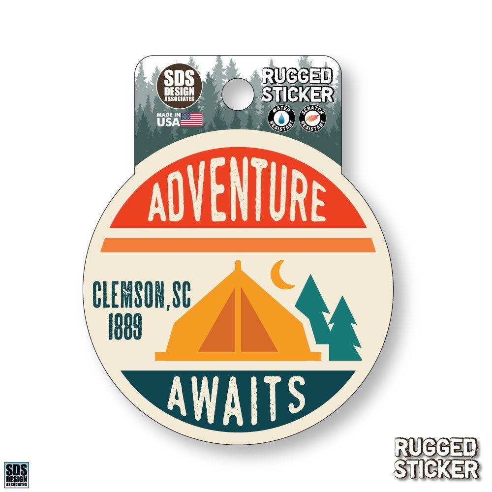  Ahs | Seasons Design Clemson Adventure Awaits 3.25  Decal | Alumni Hall