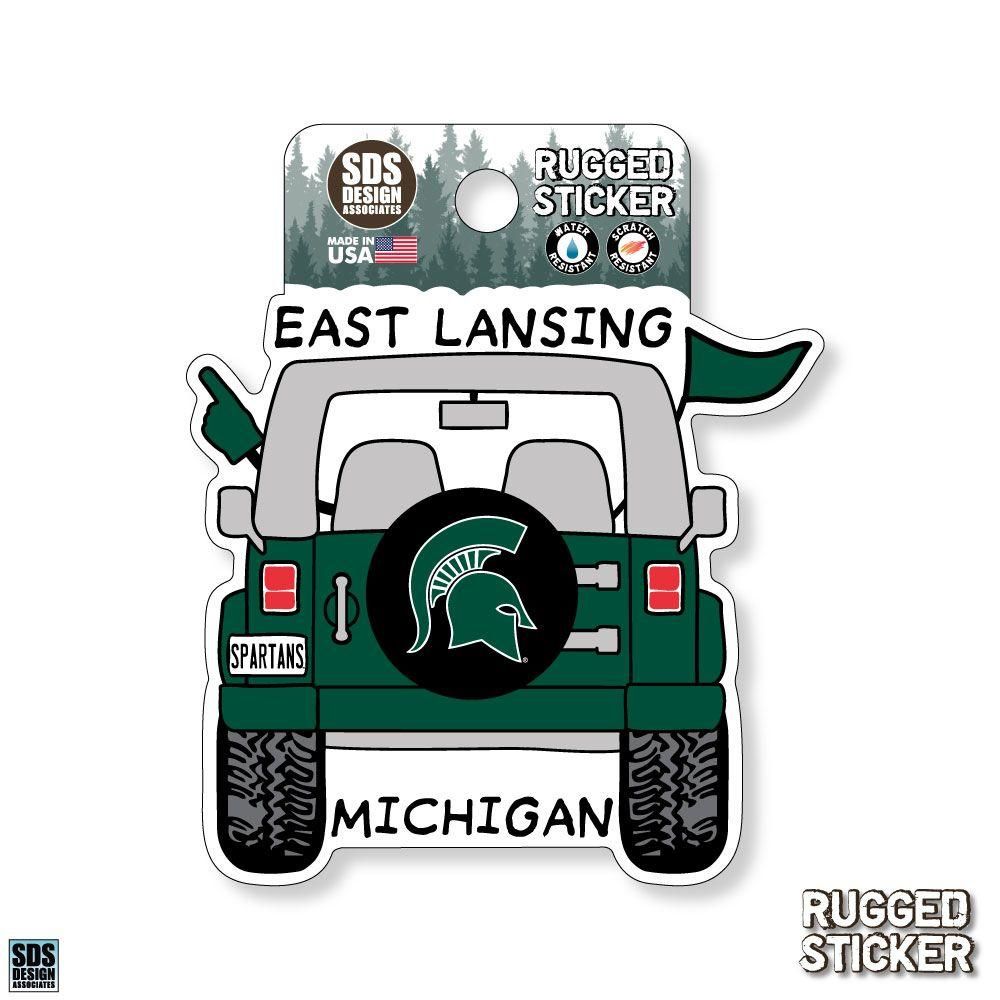  Spartans | Michigan State Seasons Design Cartoon Jeep 3.25  Decal | Alumni Hall