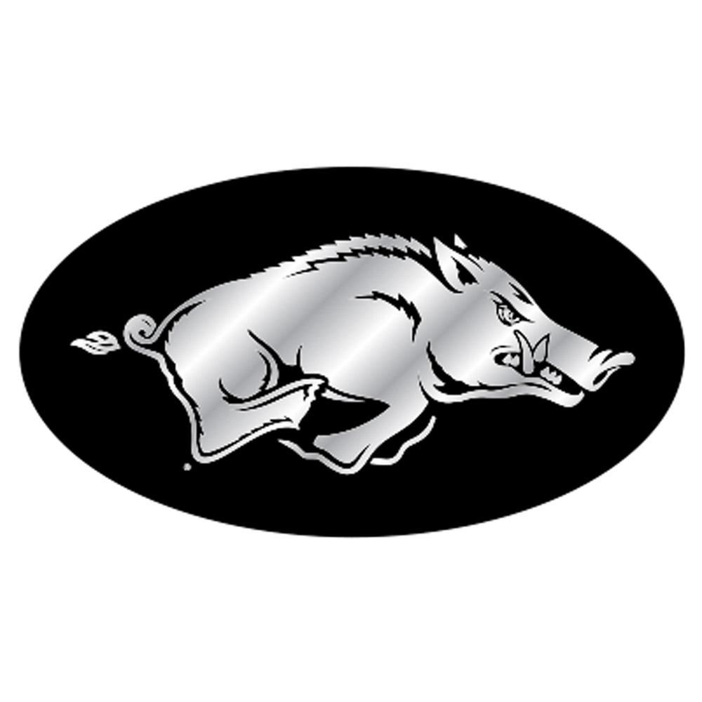  Arkansas Mirrored Hitch Cover Razorback Logo (Silver/Black)