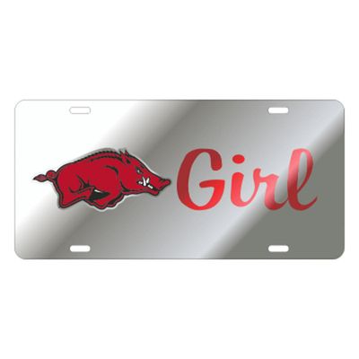  Arkansas Girl Razorback Logo License Plate (Silver/Cardinal)