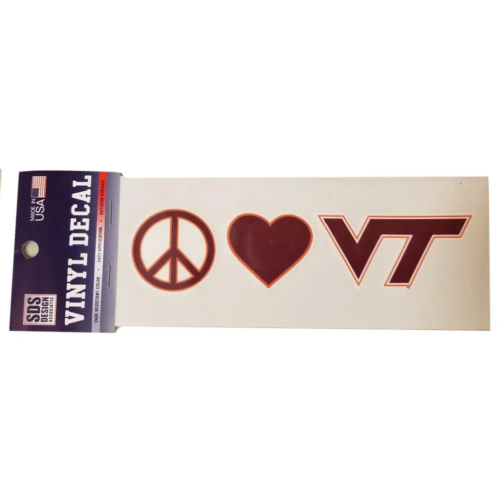  Vt | Virginia Tech Peace, Love, Vt Decal | Alumni Hall