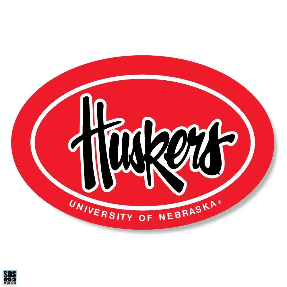  Huskers | Nebraska 6 Inch Oval Huskers Script Decal | Alumni Hall