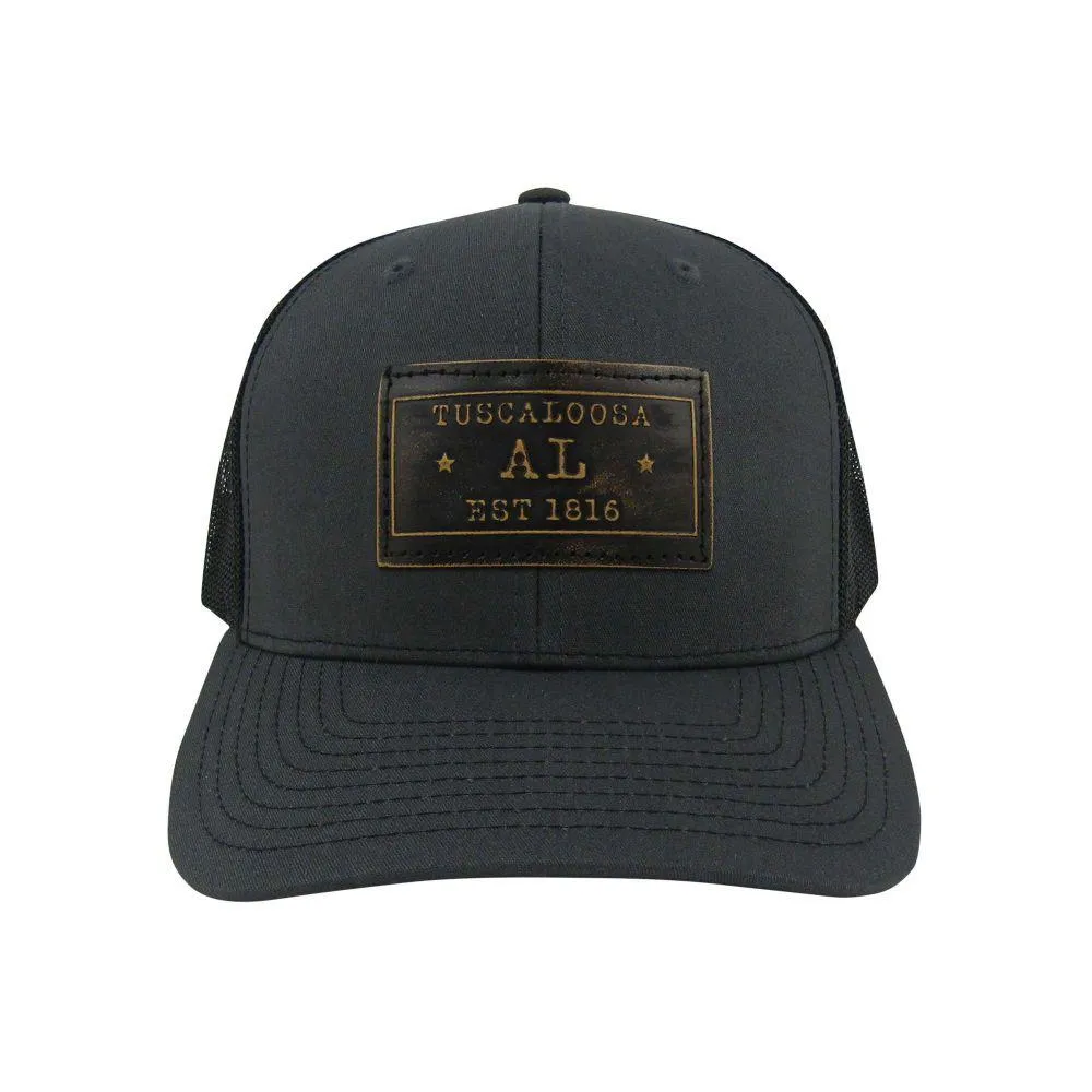  Ah | Tuscaloosa Zeppro Leather Rectangle Patch Adjustable Hat - Charcoal | Alumni Hall