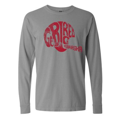 Huskers | Nebraska Summit Go Big Red Helmet Long Sleeve Comfort Colors Tee Alumni Hall