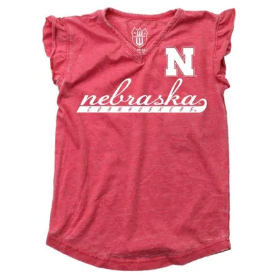 Huskers | Nebraska Youth Script Burnout Ruffle Short Sleeve Tee Alumni Hall