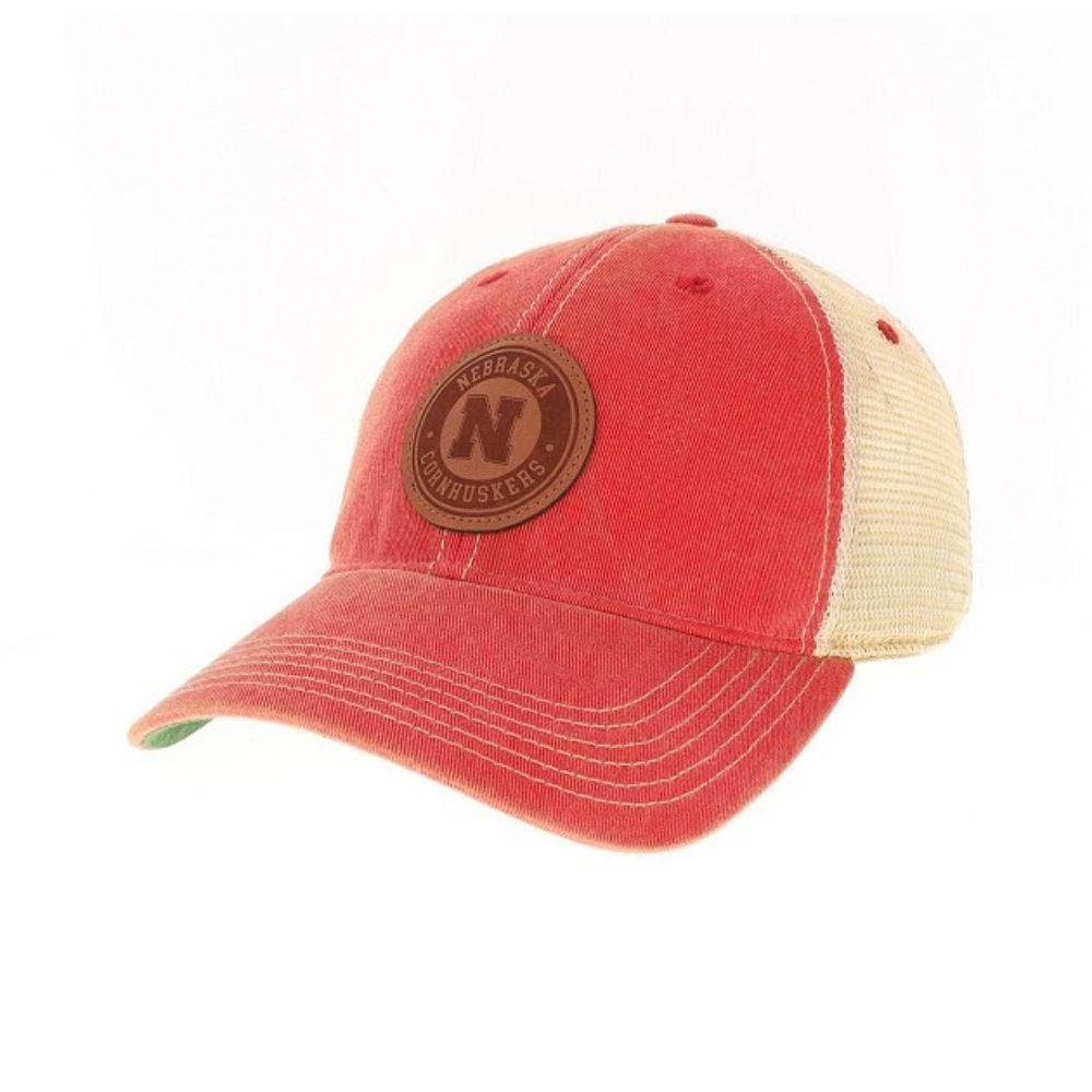  Huskers | Nebraska Legacy Leather Circle Patch Trucker Hat | Alumni Hall