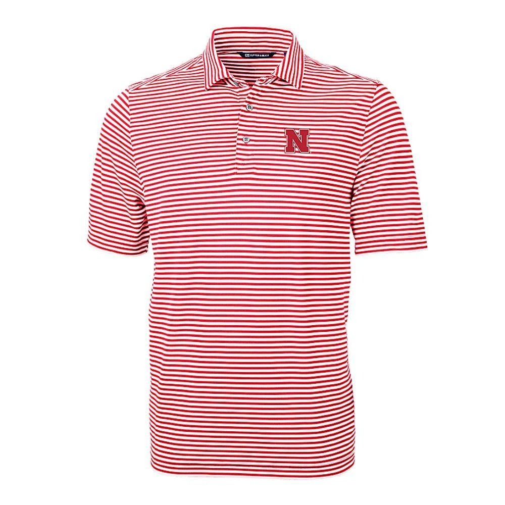 Nebraska Cutter & Buck Striped Virtue Eco Pique Polo