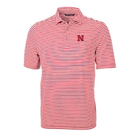 Nebraska Cutter & Buck Striped Virtue Eco Pique Polo