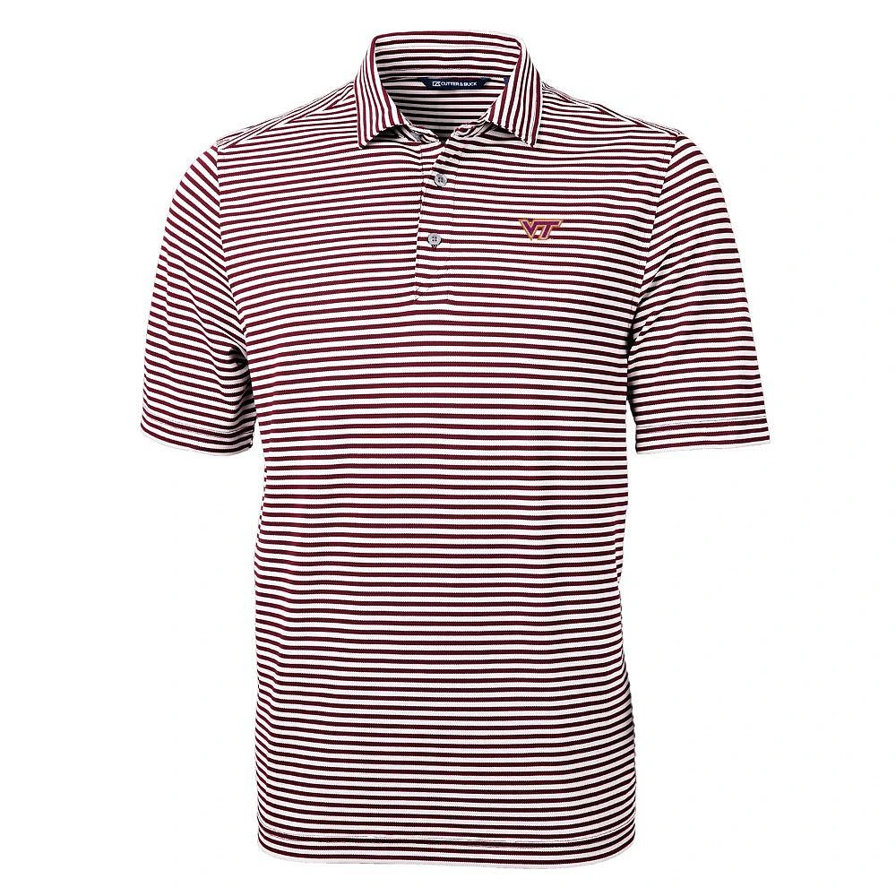 Virginia Tech Cutter & Buck Striped Virtue Eco Pique Polo