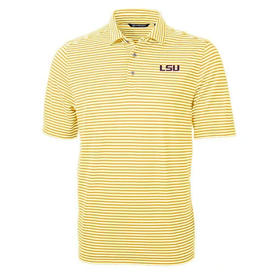 LSU Cutter & Buck Striped Virtue Eco Pique Polo