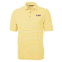 LSU Cutter & Buck Striped Virtue Eco Pique Polo