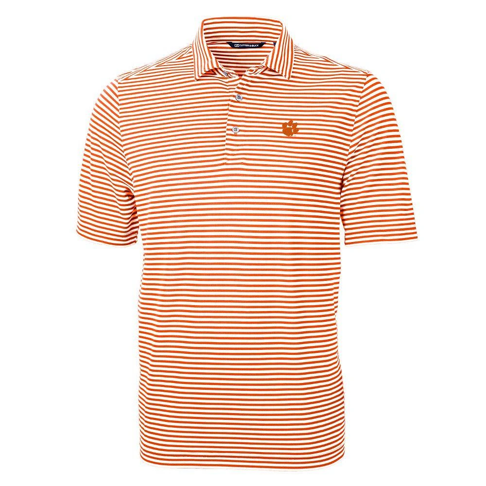 Clemson Cutter & Buck Striped Virtue Eco Pique Polo