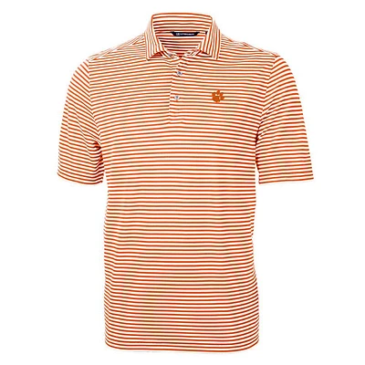 Clemson Cutter & Buck Striped Virtue Eco Pique Polo