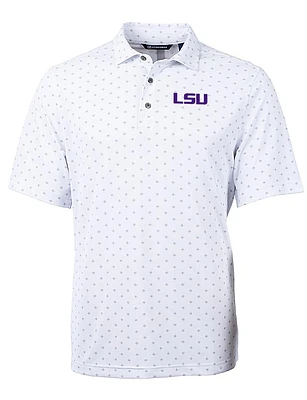 LSU Cutter & Buck Virtue Eco Pique Tile Print Polo