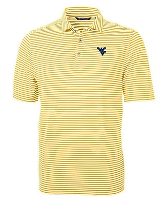 West Virginia Cutter & Buck Striped Virtue Eco Pique Polo