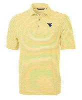 West Virginia Cutter & Buck Striped Virtue Eco Pique Polo