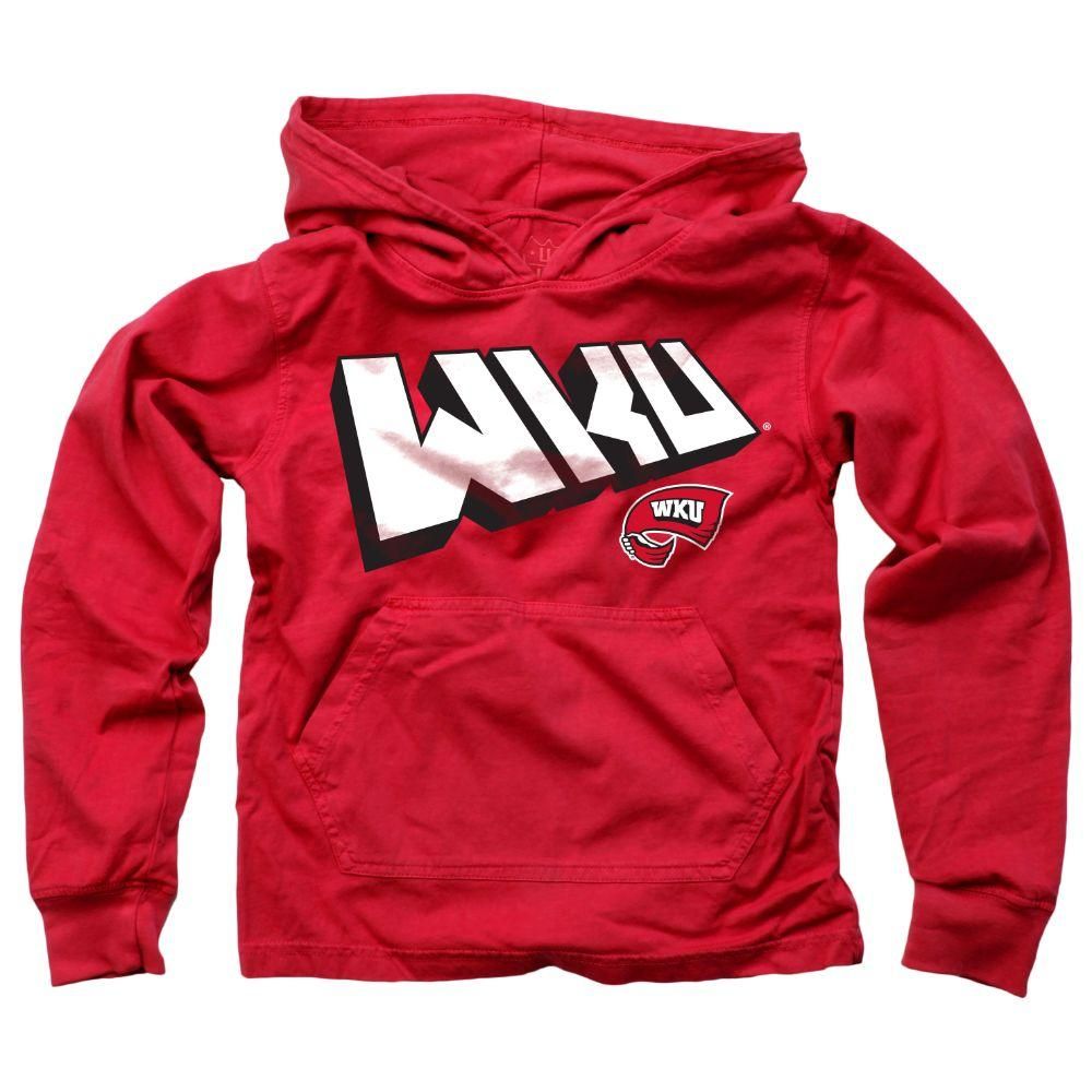 Wku | Western Kentucky Youth Angled Long Sleeve Hooded Tee Alumni Hall