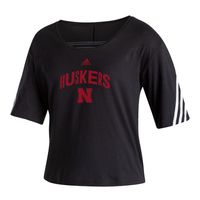 Huskers | Nebraska Adidas Women's Arch Distortion 3- Stripe Tee Alumni Hall