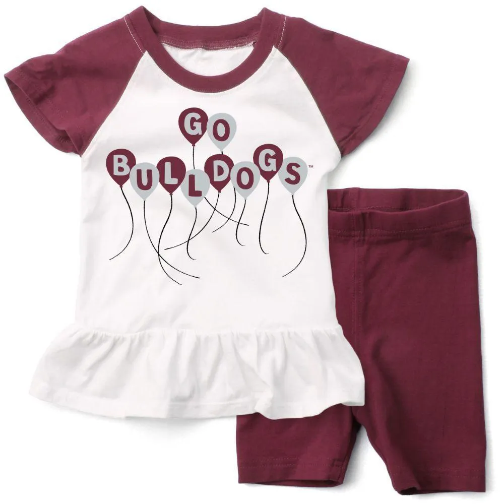 Bulldogs | Mississippi State Wes And Willy Infant Ruffle Top With Balloons Short Set Alumni Hall