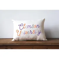 Clemson Stitch Script Pillow