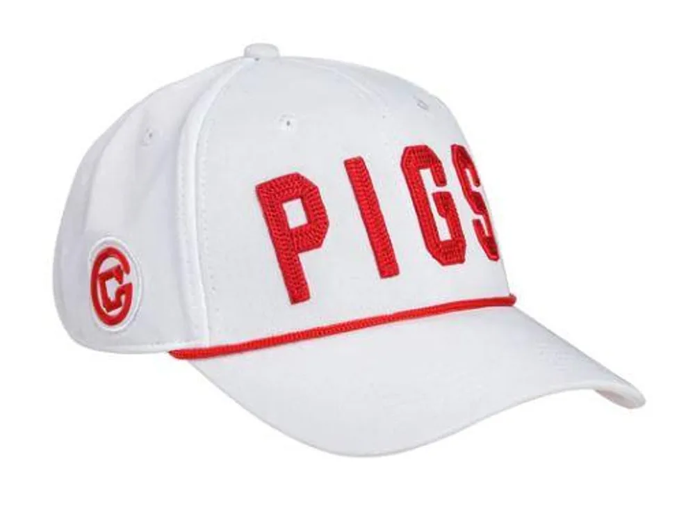 Pigs Men's White Snapback with Red Rope Adjustable Hat