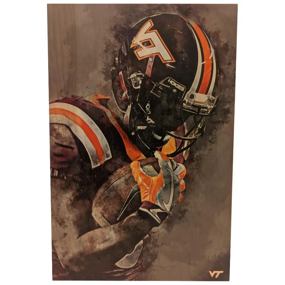  Vt | Virginia Tech Wood Watercolor Football Player Sign | Alumni Hall