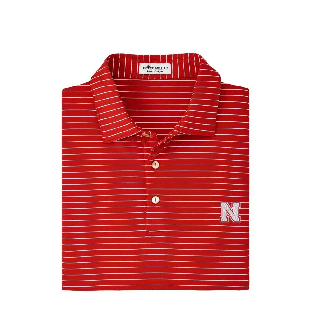 Huskers | Nebraska Peter Millar Crafty Stripe Performance Polo Alumni Hall