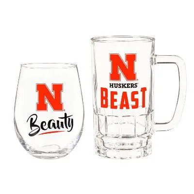  Huskers | Nebraska Beauty & Amp ; Beast Glass Set | Alumni Hall