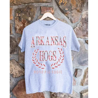 Razorbacks | Arkansas Livy Lu Women's Plaid Crest Thrifted Tee Alumni Hall